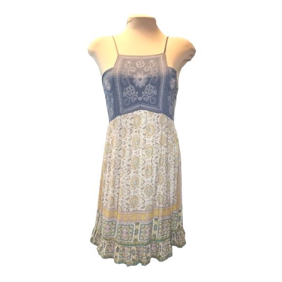 Anna Sui X O'Neill Gray & Yellow Sleeveless Love Birds Beach Dress Size M - Picture 2 of 10